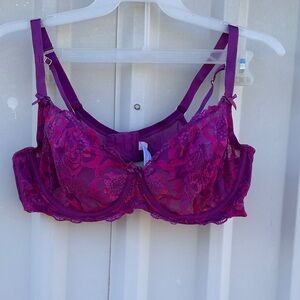 Cacique Unlined Balconette Purple and Pink  Lace Bra